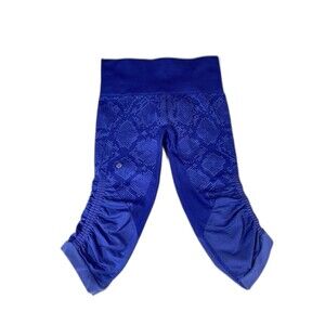 Lululemon Womens Yoga Pants In The Flow Crop II Blue 4 Heathered Sapphire Python